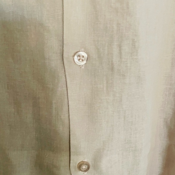 Magaschoni Men's Beige European Linen Blend Casual Button Down Shirt - Picture 2 of 9